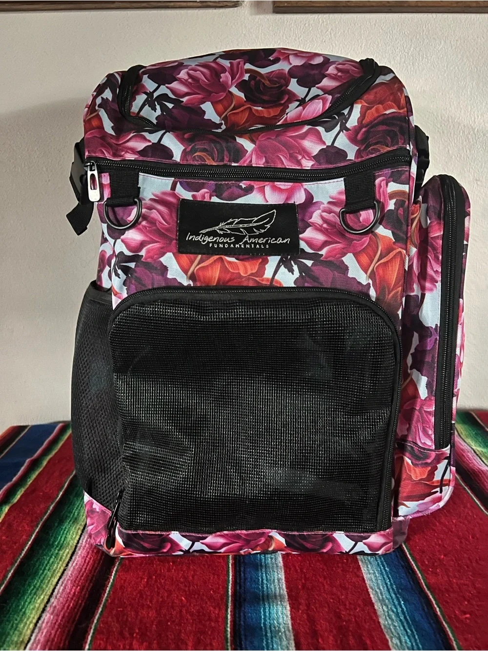 NWOT Indigenous American Floral Travel Hiking  Backpack - Pink Rose Print
